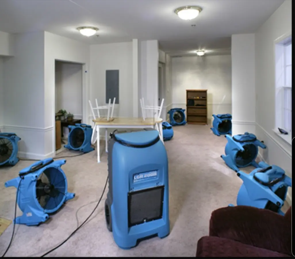 Air movers and dehumidifier setup for Water Extraction & Removal in Tiffin